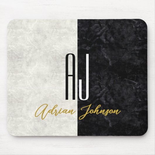 Schwarz-Weiß-Zeichen aus Marmor Mit Monogramm Mousepad (Vorne)