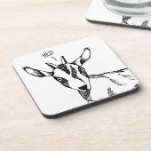 Schwarz-Weiß-Zeichn des Sprichworts "Hej!" Getränkeuntersetzer (Linke Seite)