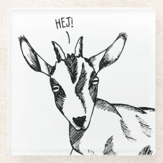 Schwarz-Weiß-Zeichn des Sprichworts "Hej!" Glasuntersetzer