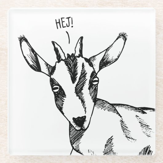 Schwarz-Weiß-Zeichn des Sprichworts "Hej!" Glasuntersetzer (Vorderseite)
