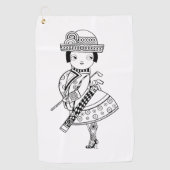 Schwarz-Weiß-zeichn einer in einem Haltegurt gehal Golfhandtuch (Vorderseite)