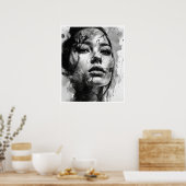 Schwarz-Weiß-Zeichn eines Frauengesichts Poster (Küche)