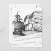 Schwarz-Weiß-Zeichn eines Segelschiffs Postkarte (Vorne/Hinten)