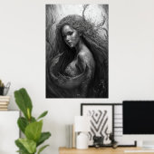 Schwarz-Weiß-Zeichn - Meerjungfrau Poster (Heimbüro)