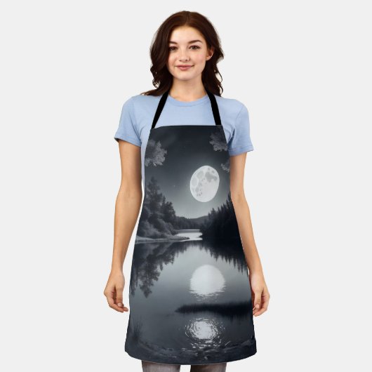 Schwarz-Weiß-zeichn, See und Sterne Schürze (Getragen)