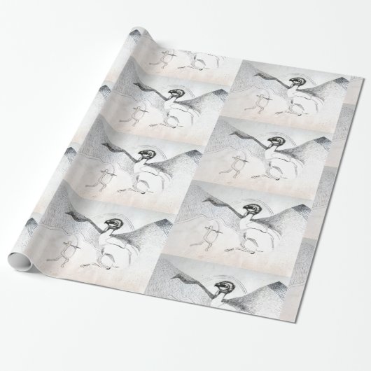 Schwarz-weiß Zeichnend Jagd auf Graphuc Geschenkpapier (Ungerollt)