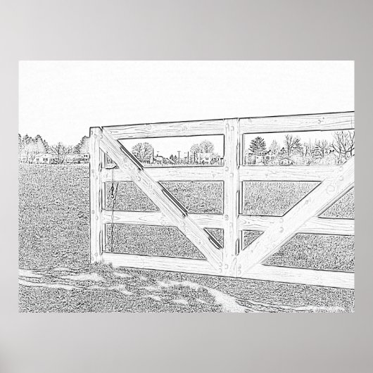 Schwarz-Weiß-zeichnend Zaun Poster (Vorne)