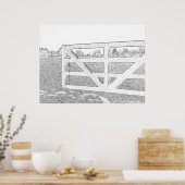 Schwarz-Weiß-zeichnend Zaun Poster (Küche)