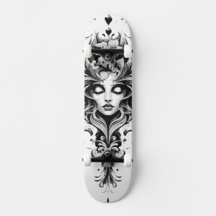Schwarz-Weiß-Zeichnung einer Frau Skateboard