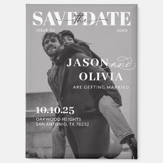 Schwarz-Weiß-Zeitschrift Cover Foto Hochzeit Magnet (Vorderseite)