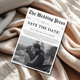 Schwarz-Weiß-Zeitung - Hochzeitszeitschrift-Foto Save The Date