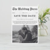 Schwarz-Weiß-Zeitung - Hochzeitszeitschrift-Foto Save The Date (Stehend Vorderseite)