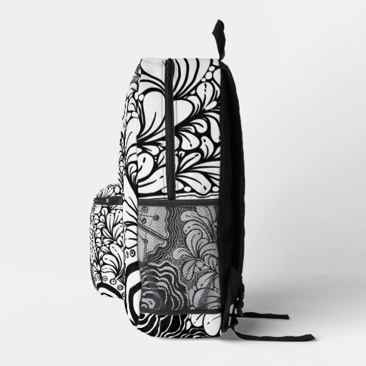 Schwarz-Weiß-Zen-Blumen Gemustert Zeichnend Bedruckter Rucksack (Rechts)
