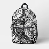 Schwarz-Weiß-Zen-Blumen Gemustert Zeichnend Bedruckter Rucksack (Vorderseite)
