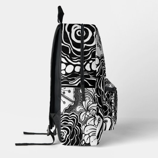 Schwarz-Weiß-Zen-Blumen Gemustert Zeichnend Bedruckter Rucksack (Links)