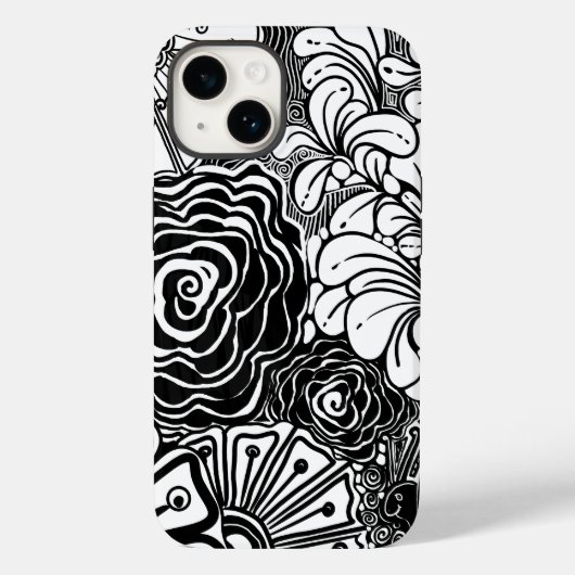Schwarz-Weiß-Zen-Blumen Gemustert Zeichnend Case-Mate iPhone Hülle (Rückseite)
