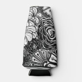 Schwarz-Weiß-Zen-Blumen Gemustert Zeichnend Flaschenkühler (Vorderseite)