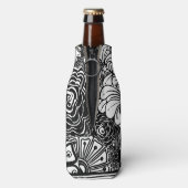 Schwarz-Weiß-Zen-Blumen Gemustert Zeichnend Flaschenkühler (Flasche Rückseite)