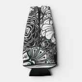 Schwarz-Weiß-Zen-Blumen Gemustert Zeichnend Flaschenkühler (Rückseite)