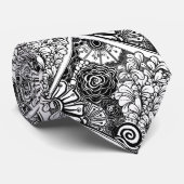 Schwarz-Weiß-Zen-Blumen Gemustert Zeichnend Krawatte (Gerollt)