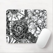 Schwarz-Weiß-Zen-Blumen Gemustert Zeichnend Mousepad (Mit Mouse)