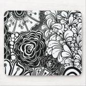 Schwarz-Weiß-Zen-Blumen Gemustert Zeichnend Mousepad (Vorne)