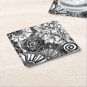 Schwarz-Weiß-Zen-Blumen Gemustert Zeichnend Rechteckiger Pappuntersetzer (angewinkelt)