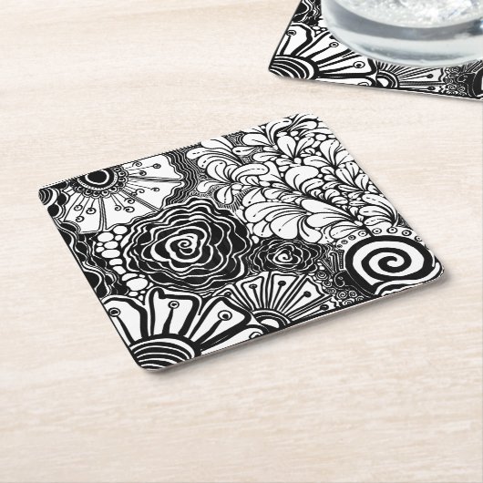 Schwarz-Weiß-Zen-Blumen Gemustert Zeichnend Rechteckiger Pappuntersetzer (angewinkelt)