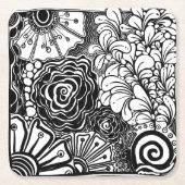 Schwarz-Weiß-Zen-Blumen Gemustert Zeichnend Rechteckiger Pappuntersetzer (Vorderseite)