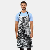 Schwarz-Weiß-Zen-Blumen Gemustert Zeichnend Schürze (Getragen)