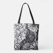 Schwarz-Weiß-Zen-Blumen Gemustert Zeichnend Tasche (Rückseite)