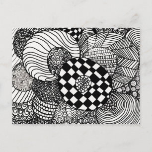 Schwarz-Weiß-Zen-Doodle Zeichnend Postkarte