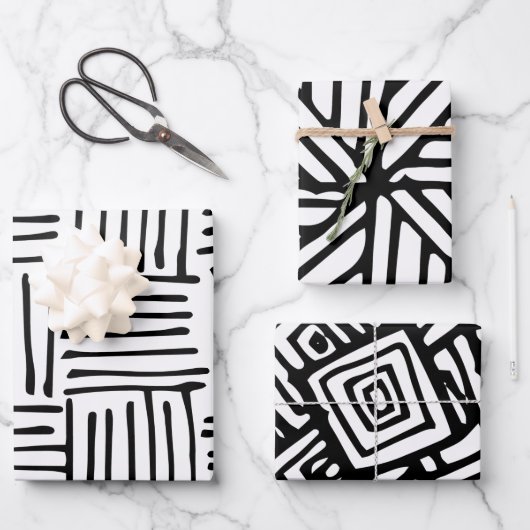 Schwarz-Weiß-Zendoodle-Muster Geschenkpapier Set (Vorderseite)