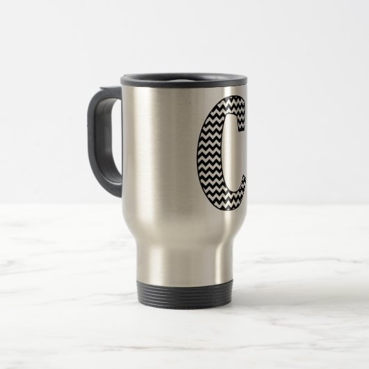 Schwarz/Weiß Zickzack C Reisen Umarmung Reisebecher (Vorderseite Links)