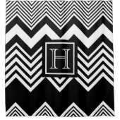 Schwarz-Weiß-Zickzack Duschvorhang (Vorderseite)