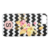 Schwarz-Weiß-Zickzack-Floral-Monogramm Case-Mate iPhone Hülle (Rückseite (Horizontal))
