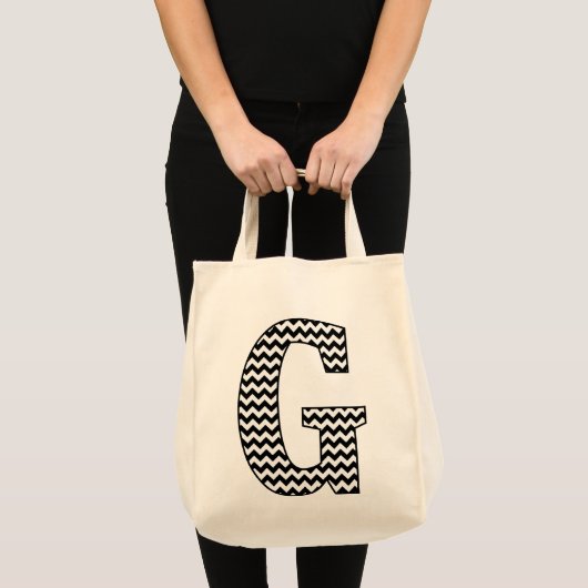 Schwarz-Weiß-Zickzack "G"-Monogramm-Totbeutel Tragetasche (Vorderseite (Produkt))