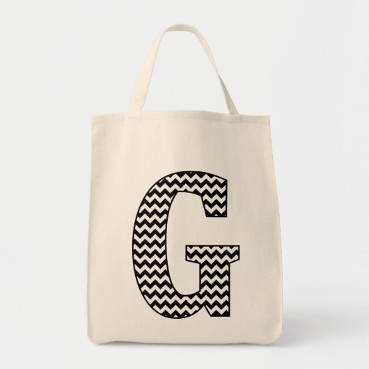 Schwarz-Weiß-Zickzack "G"-Monogramm-Totbeutel Tragetasche (Vorne)