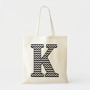Schwarz-Weiß Zickzack "K" Monogramm Tote Tasche. Tragetasche