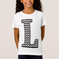 Schwarz-Weiß-Zickzack-L-Monogramm-Girl-T - Shirt