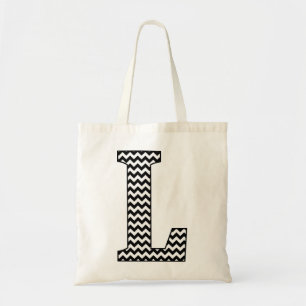 Schwarz-Weiß-Zickzack "L" Monogramm Tote Beutel. Tragetasche