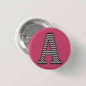 Schwarz-Weiß-Zickzack Letter-A-Monogramm Button (Vorne & Hinten)