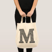 Schwarz-Weiß-Zickzack "M"-Monogramm-Totbeutel Tragetasche (Vorderseite (Produkt))