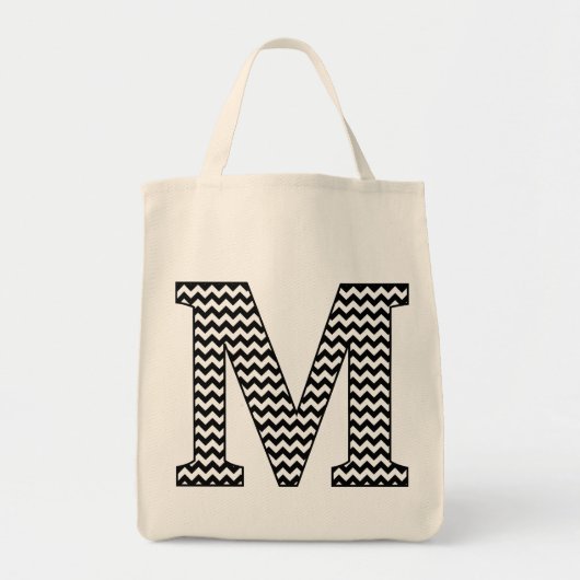 Schwarz-Weiß-Zickzack "M"-Monogramm-Totbeutel Tragetasche (Vorne)