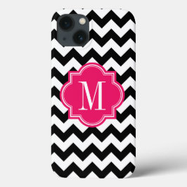 Schwarz-Weiß-Zickzack mit Hot-Pink-Monogramm Case-Mate iPhone Hülle