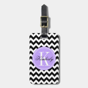 Schwarz-Weiß-Zickzack mit Lilac Monogramm Gepäckanhänger