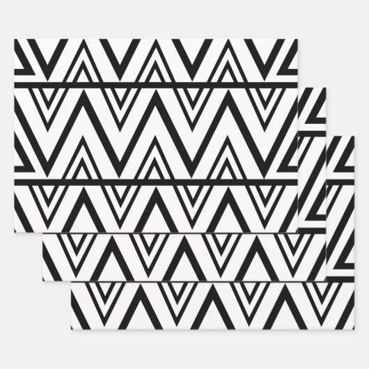 Schwarz-Weiß-Zickzack Muster Geschenkpapier Set (Set)