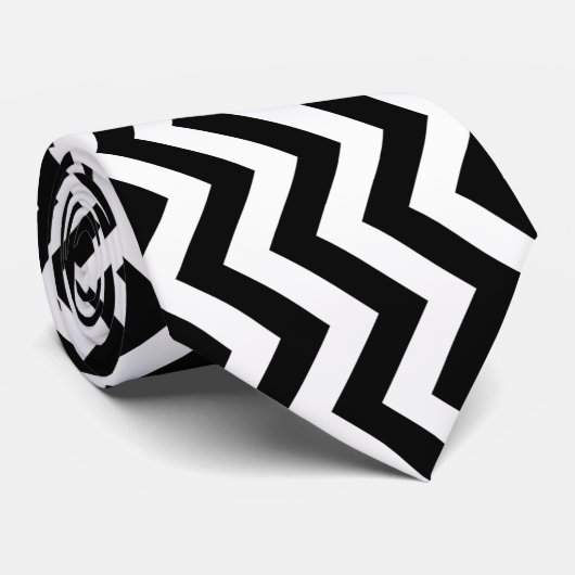 Schwarz-Weiß-Zickzack Muster Krawatte (Gerollt)