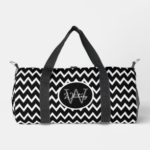 Schwarz-Weiß Zickzack Muster Mit Monogramm klein Duffle Bag