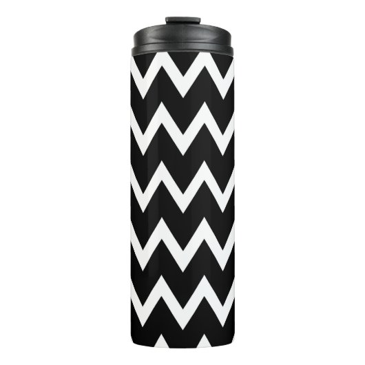 Schwarz-Weiß-Zickzack Muster Thermosbecher (Vorderseite)